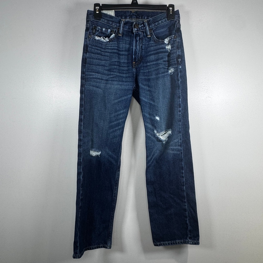 Abercrombie Boys 14 Straight Leg Distressed Ripped Dark Wash Blue Jeans Denim